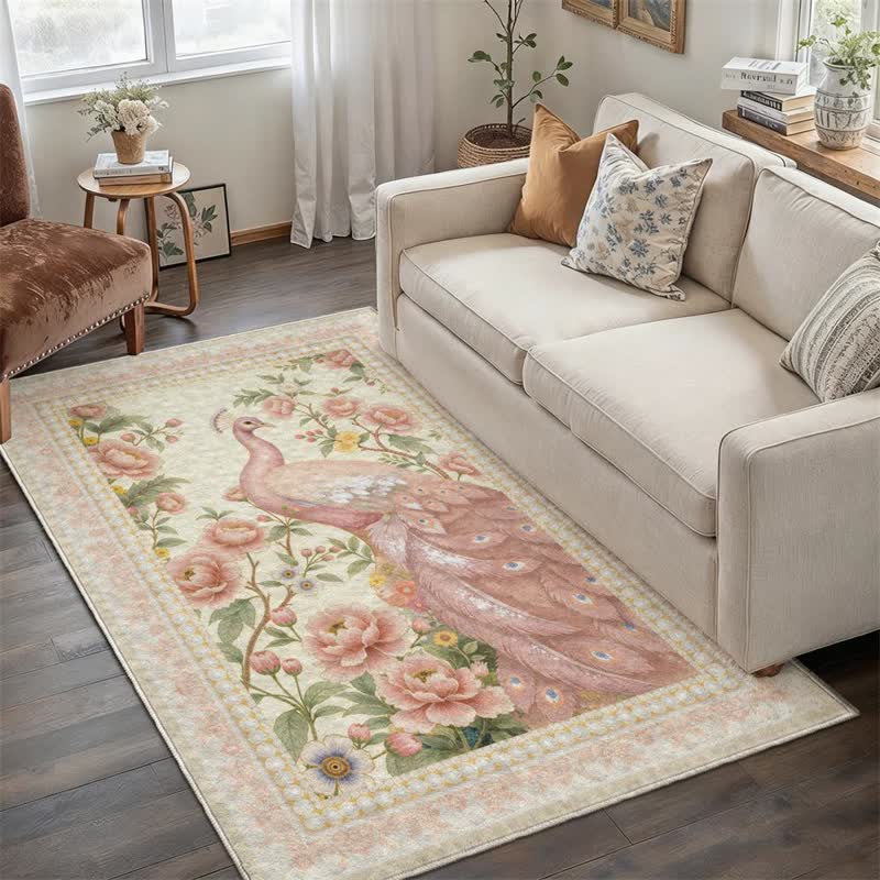 Elegant Peacock Floral Non-slip Area Rug - Light Pink - 95" x 119" - image 20