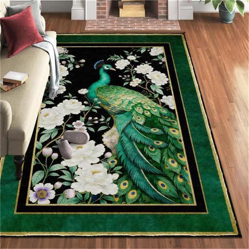 Elegant Peacock Floral Non-slip Area Rug - Dark Green - 95" x 119" - image 7