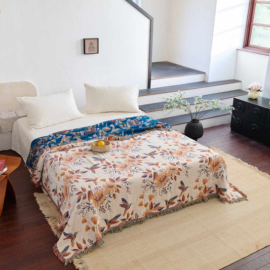 Hummingbird Floral Leaf Cotton Gauze Quilt - King - image 0