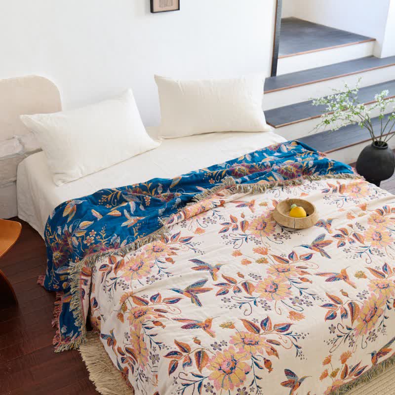 Hummingbird Floral Leaf Cotton Gauze Quilt - image 5