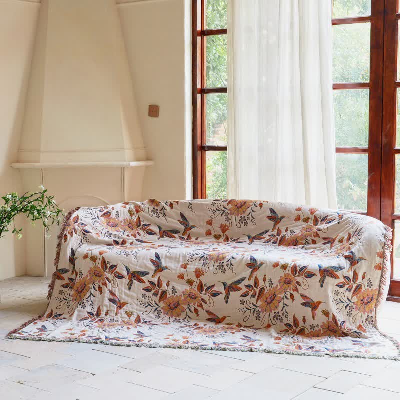 Hummingbird Floral Leaf Cotton Gauze Quilt - image 8