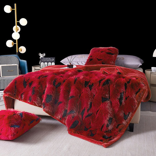 Modern Luxury Faux Fur Throw Blanket - Red - Queen - image 1