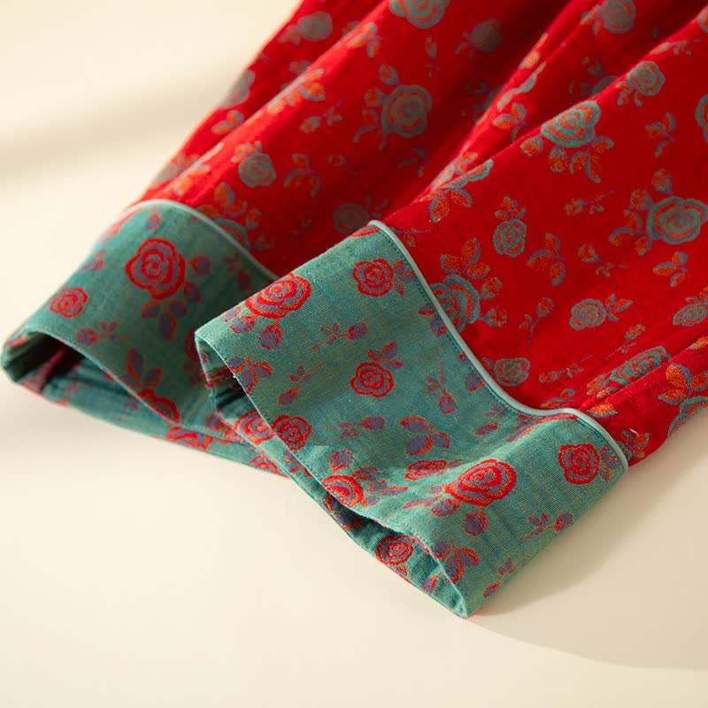 Oriental Vintage Rose Cotton Loungewear Set - image 9