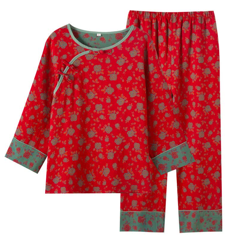 Oriental Vintage Rose Cotton Loungewear Set - image 14