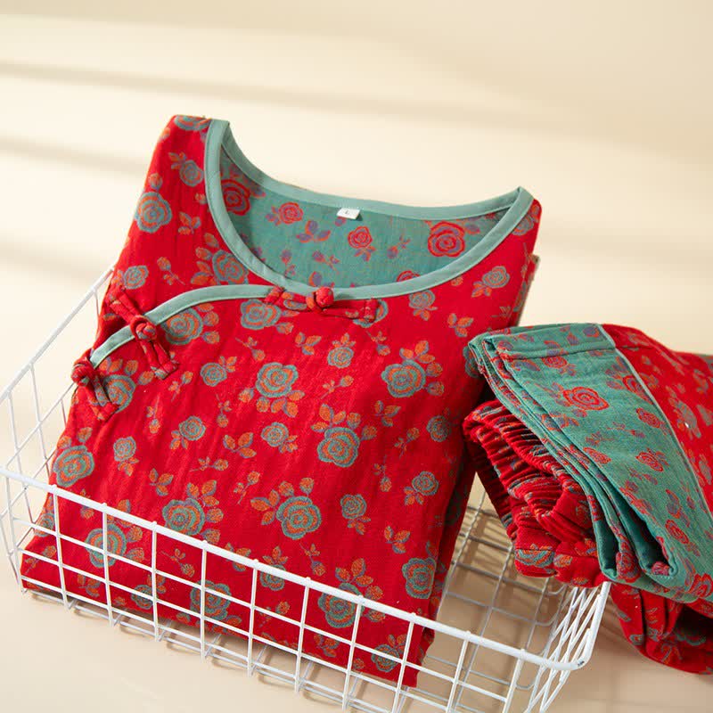 Oriental Vintage Rose Cotton Loungewear Set - image 2