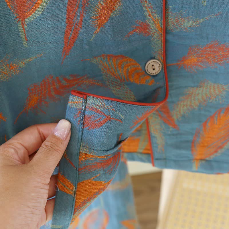 Vintage Feather Cotton Couple Pajama Set - image 9