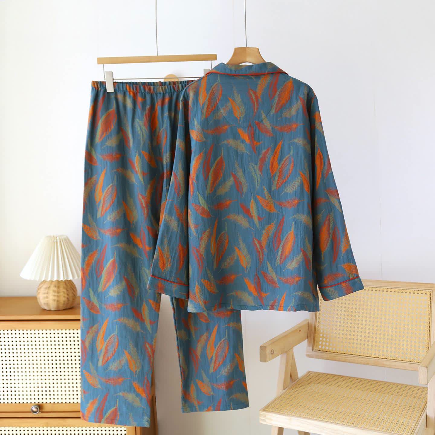 Vintage Feather Cotton Couple Pajama Set - image 3