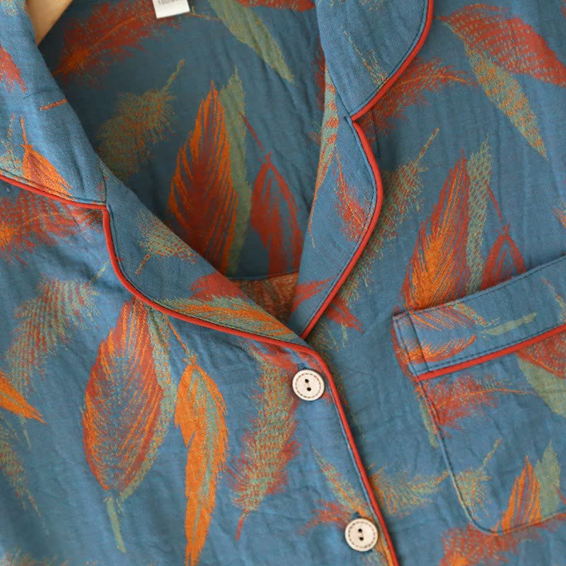Vintage Feather Cotton Couple Pajama Set - image 7