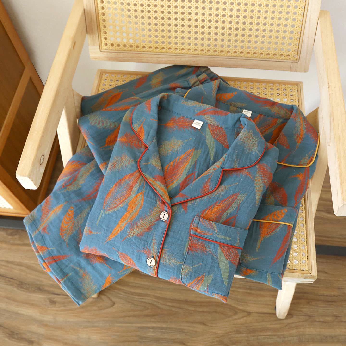 Vintage Feather Cotton Couple Pajama Set - image 4