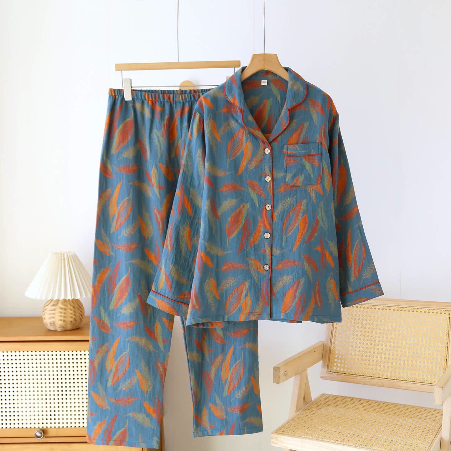 Vintage Feather Cotton Couple Pajama Set - image 2