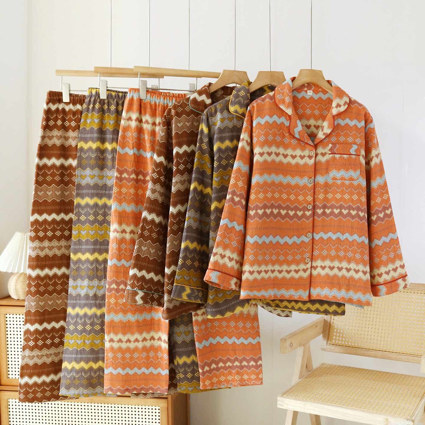 Vintage Wave Cotton Couple Loungewear Set - image 0