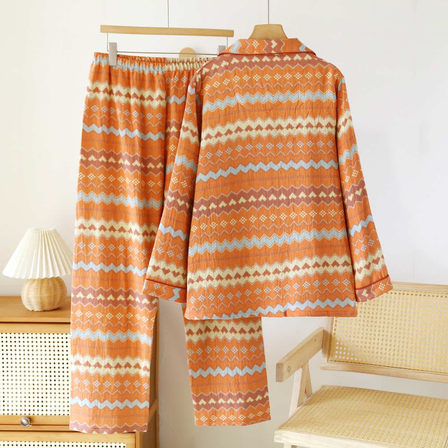 Vintage Wave Cotton Couple Loungewear Set - image 3