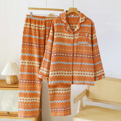Vintage Wave Cotton Couple Loungewear Set - Women: Orange - XXL - image 2