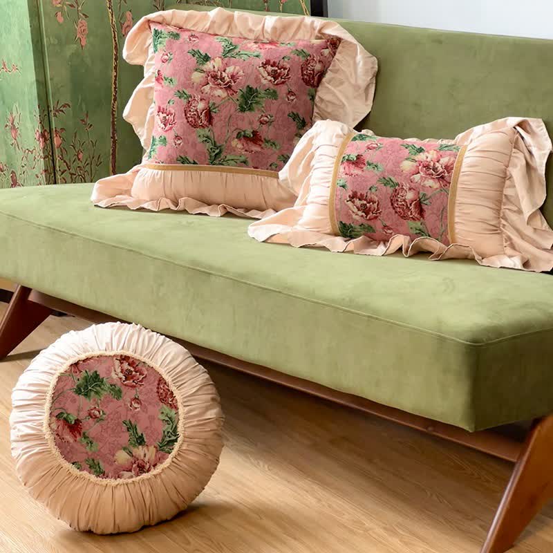 Floral Throw Pillow with Ruffled Edge - image 0