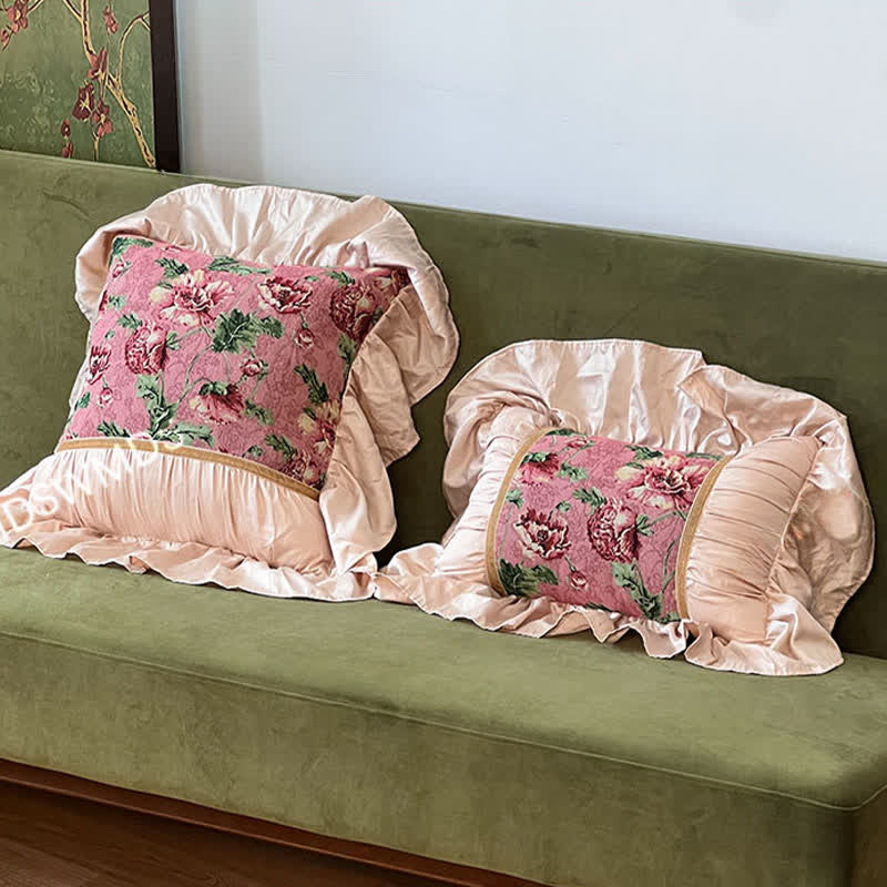 Floral Throw Pillow with Ruffled Edge - image 6