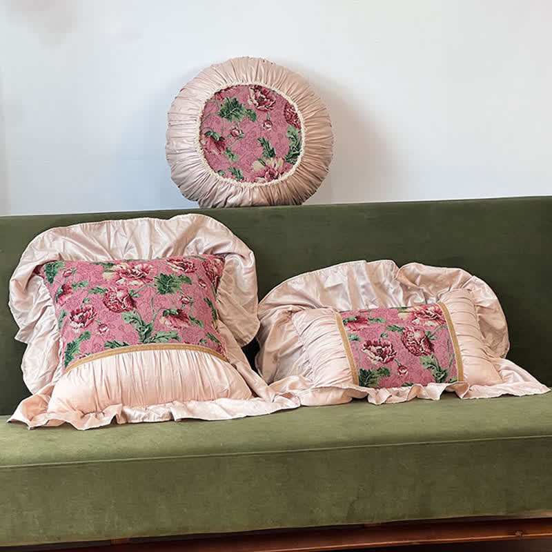 Floral Throw Pillow with Ruffled Edge - image 3