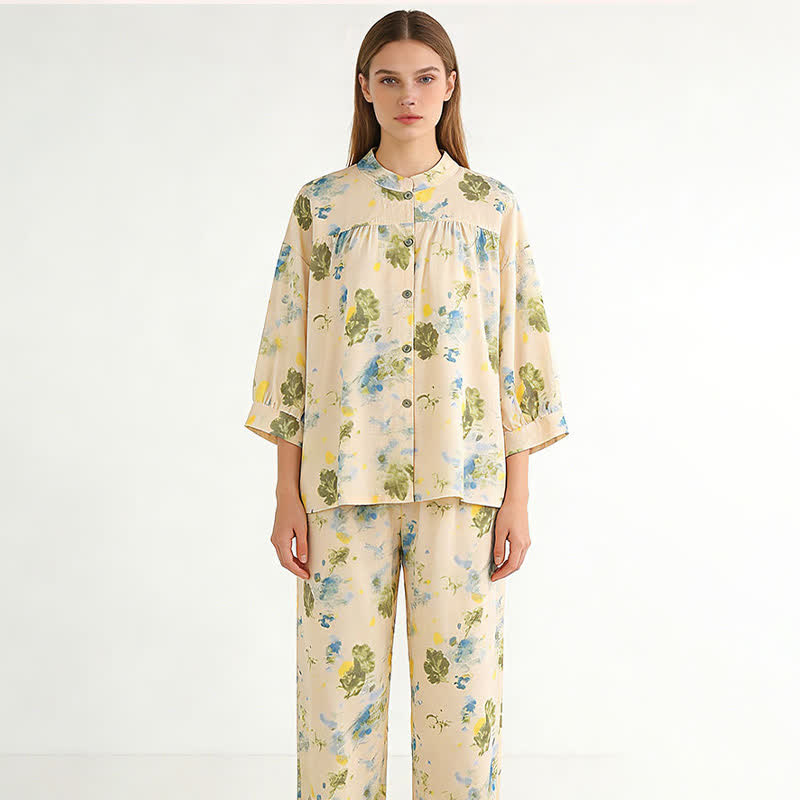 Oriental Ink Floral Cotton Loungewear Set - image 1