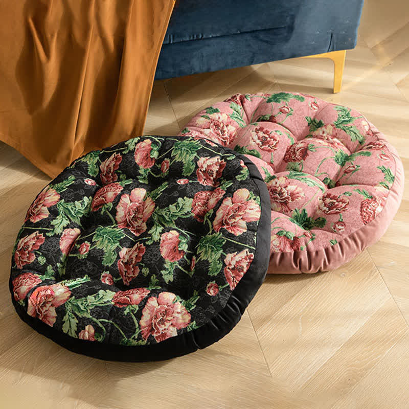 Romantic Floral Floor Chair Cushion - Pink + Black (2PCS) - 20" x 20" - image 1