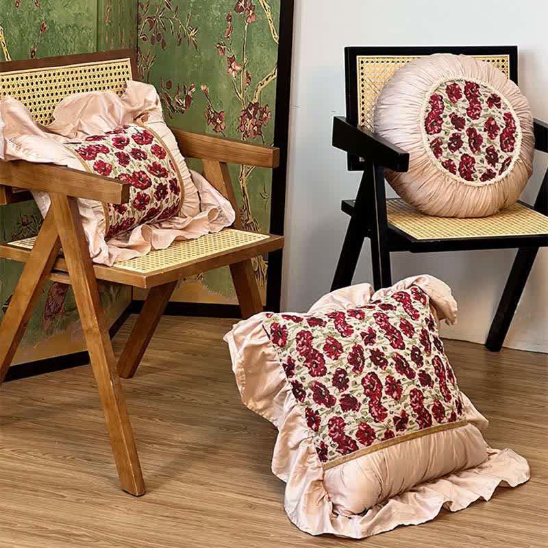 Elegant Floral Throw Pillow with Ruffled Edge - image 2