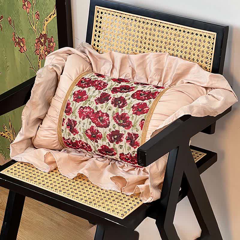 Elegant Floral Throw Pillow with Ruffled Edge - Rectangular - 12" x 19" - image 8