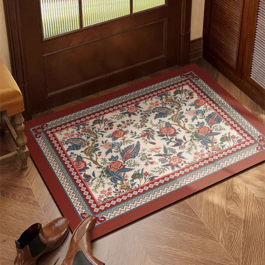 Vintage Floral Branch Border Door Mat - Red - 23"W x 47"L - image 0