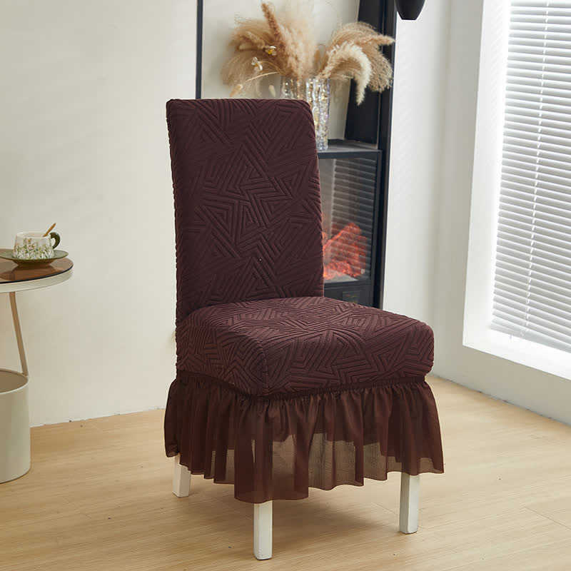 Geometric Elastic Stretch Dining Chair Cover - Coffee - 6PCS - One size - image 12