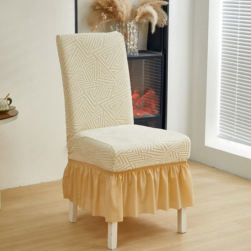 Geometric Elastic Stretch Dining Chair Cover - Beige - 6PCS - One size - image 13