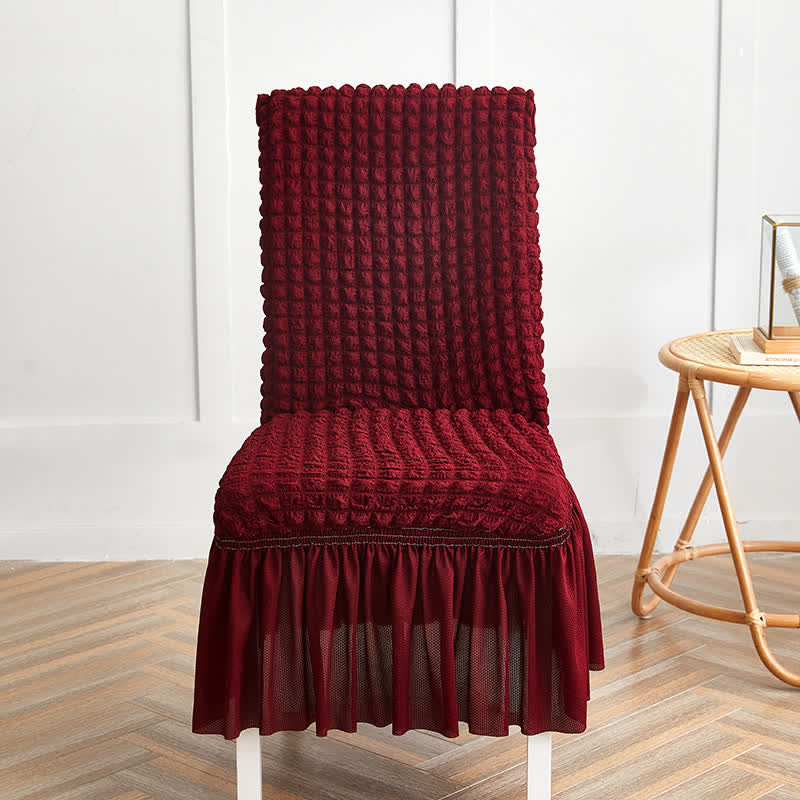 Seersucker Stretch Chair Cover with Ruffle Skirt - Wine - 6PCS - One size - image 12