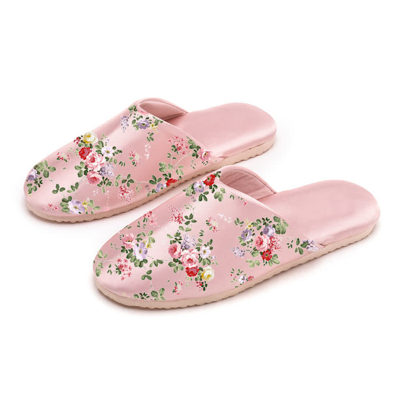 Retro Peony Print House Slippers - Pink - L - image 5