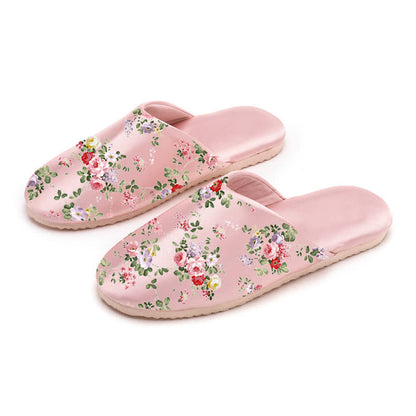 Retro Peony Print House Slippers - Pink - L - image 5