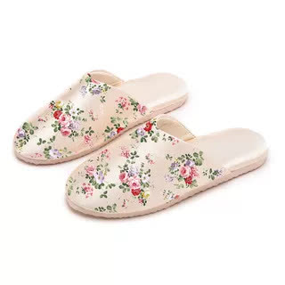 Retro Peony Print House Slippers - Champagne - L - image 8