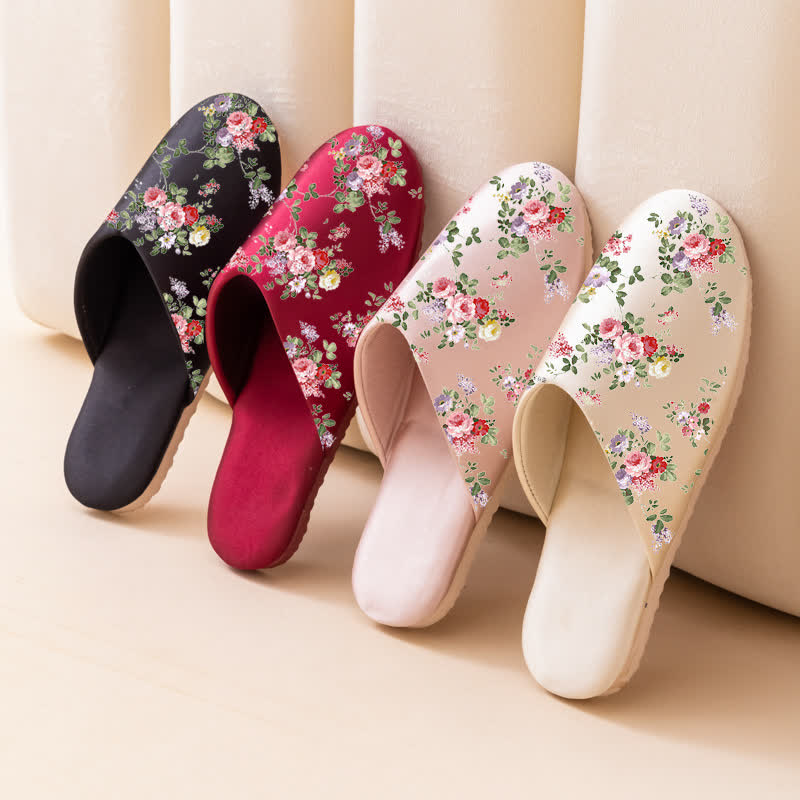 Retro Peony Print House Slippers - image 0