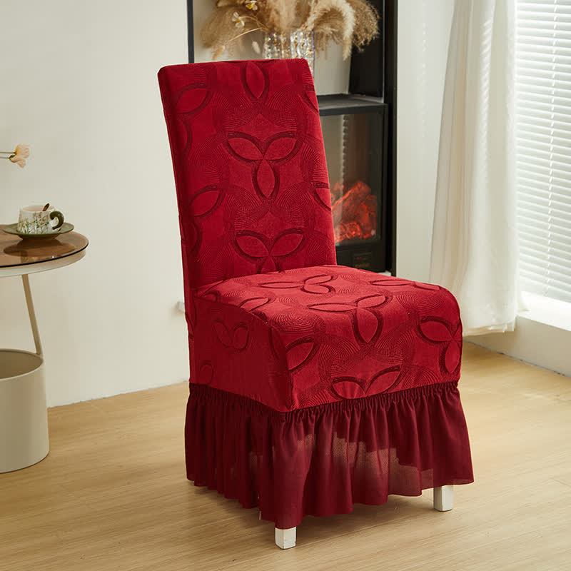 Solid Color Stretch Jacquard Dining Chair Cover - Wine - 6PCS - Skirted - image 17