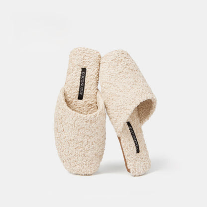 Luxury Solid Color Fuzzy Slippers - Beige - L - image 4