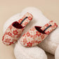 Oriental Peach Blossom Jacquard Plush Slippers - Red - L - image 4