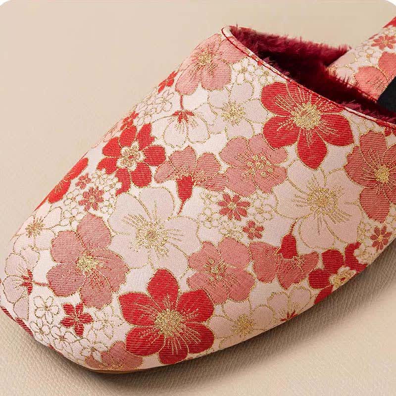 Oriental Peach Blossom Jacquard Plush Slippers - image 5