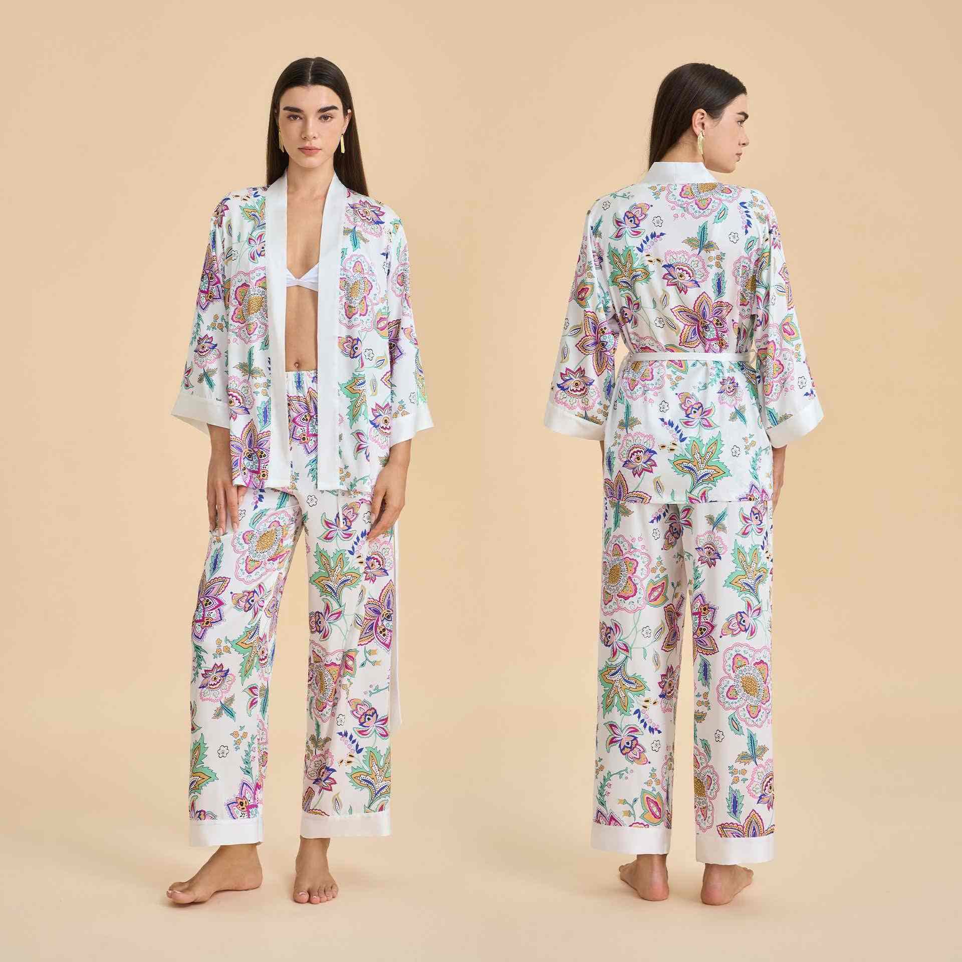 Retro Floral Kimono Loungewear Set - As Picture - XL - image 0