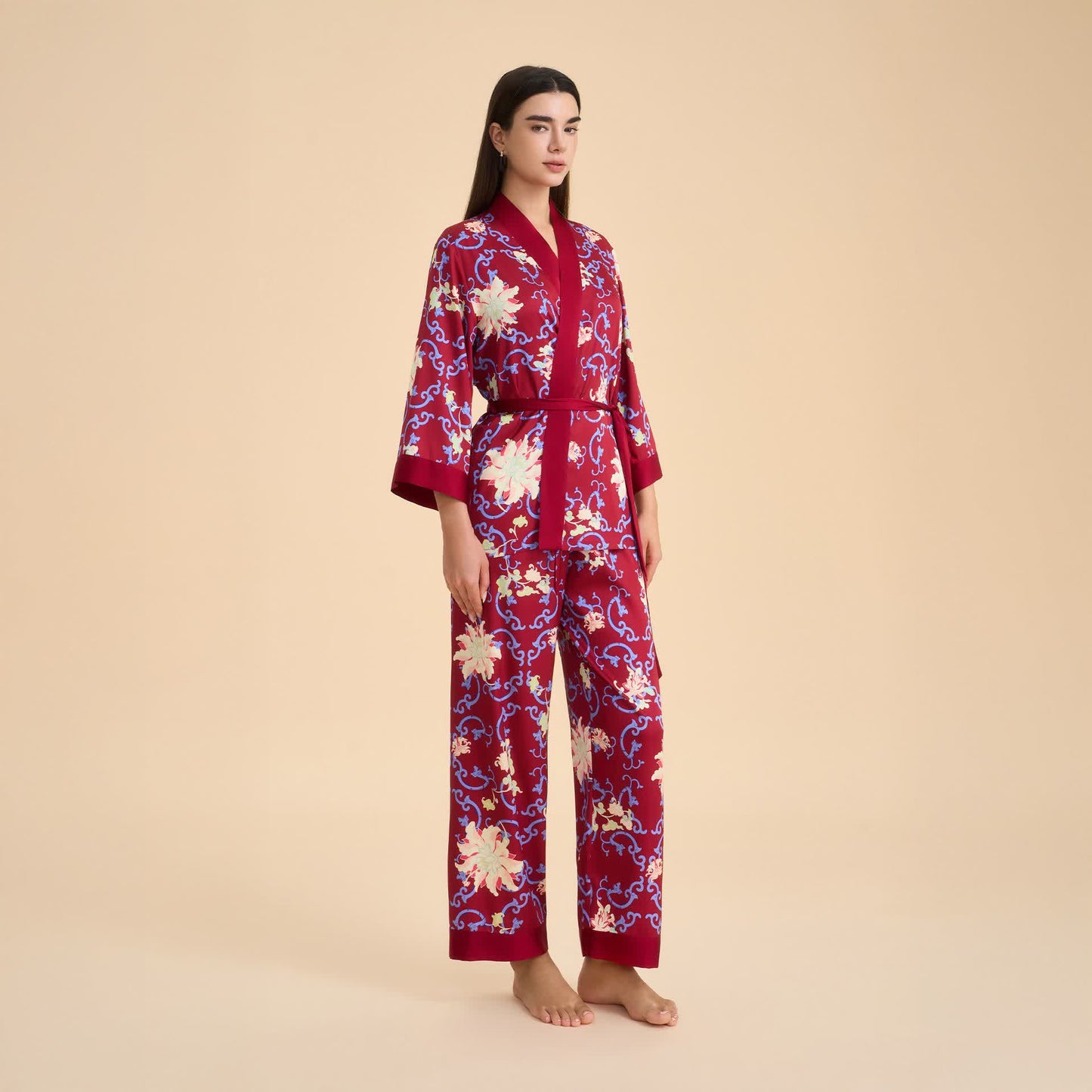 Retro Floral Kimono Style Loungewear Set - image 3