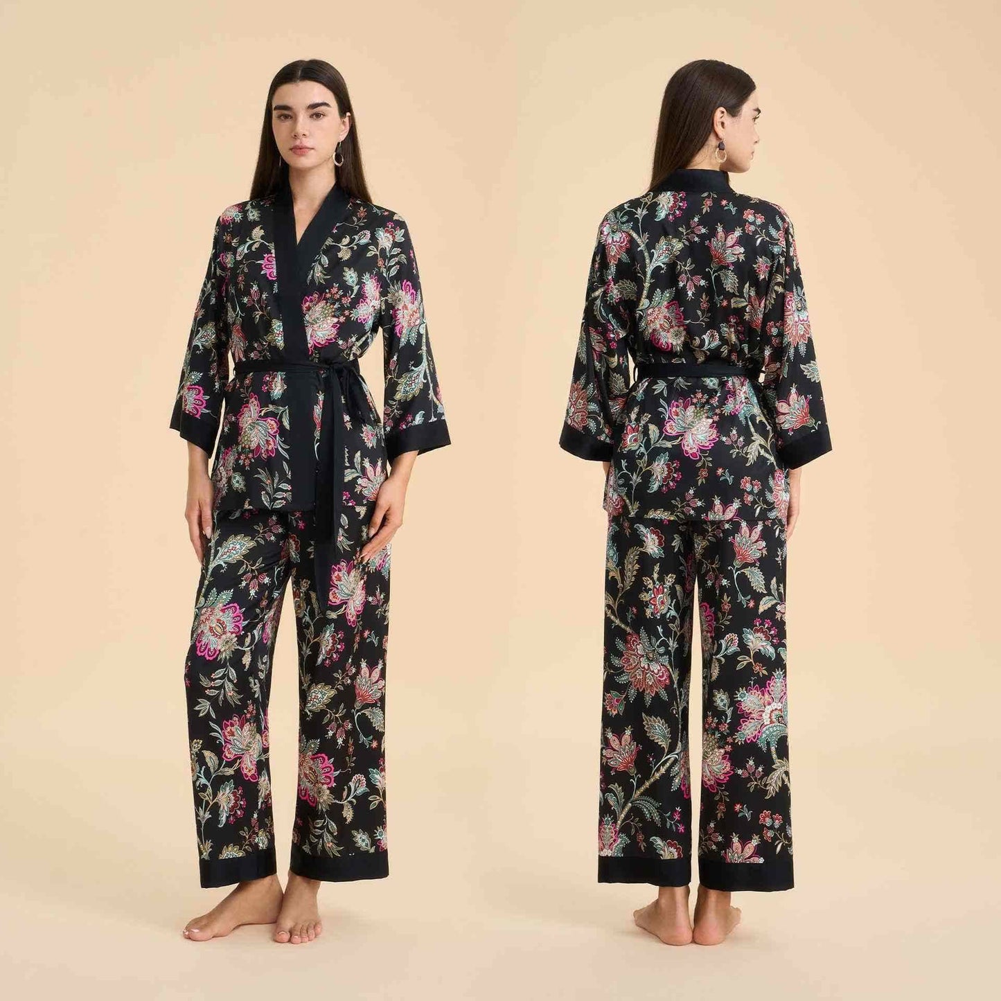 Luxury Dark Bloom Kimono Loungewear Set - Black - XL - image 0