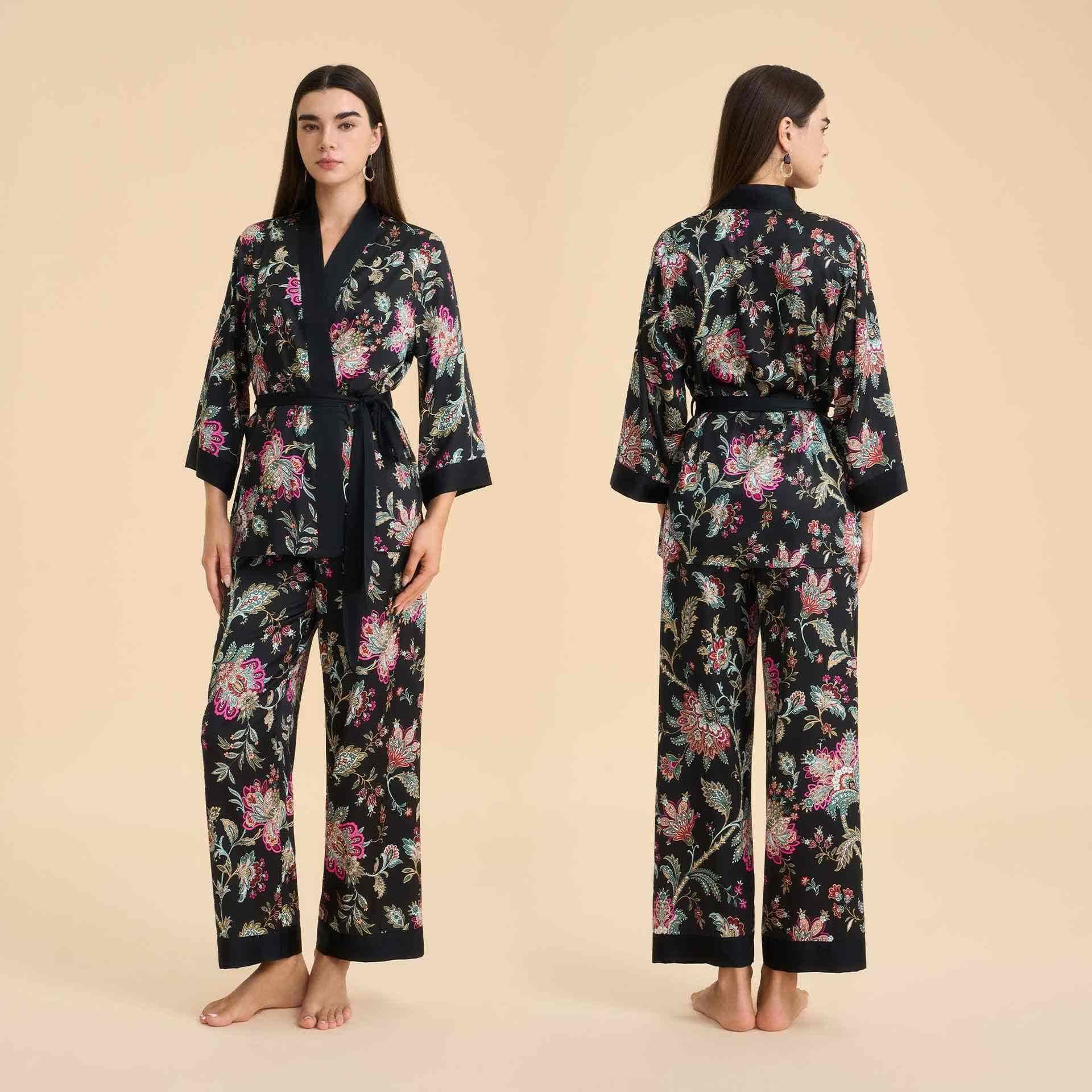 Luxury Dark Bloom Kimono Loungewear Set - Black - XL - image 0