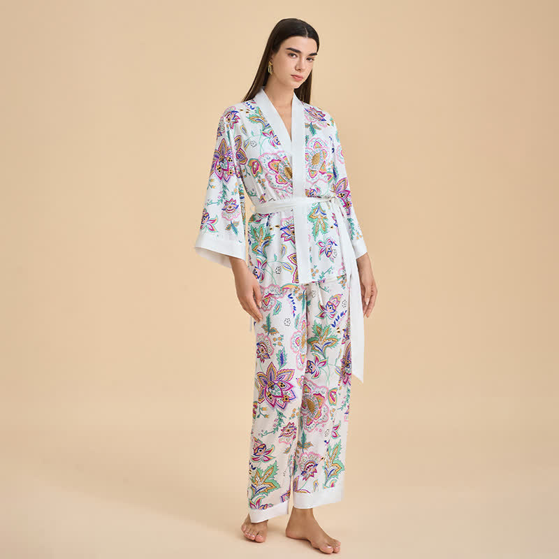 Retro Floral Kimono Loungewear Set - image 3
