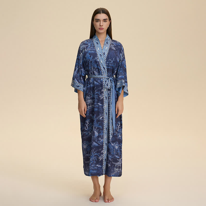 Oriental Landscape Kimono Style Bathrobe - image 1