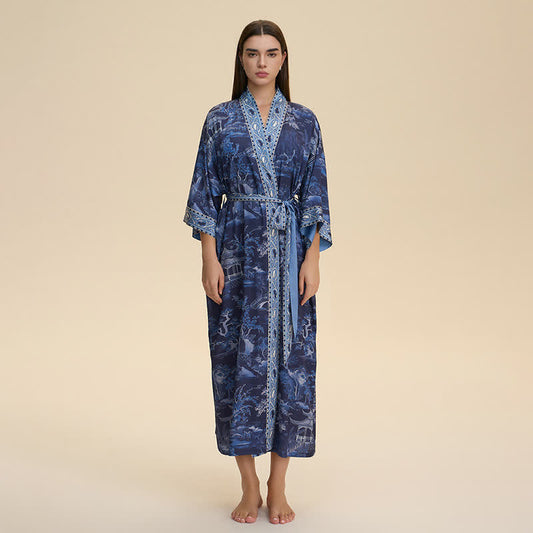 Oriental Landscape Kimono Style Bathrobe - image 1