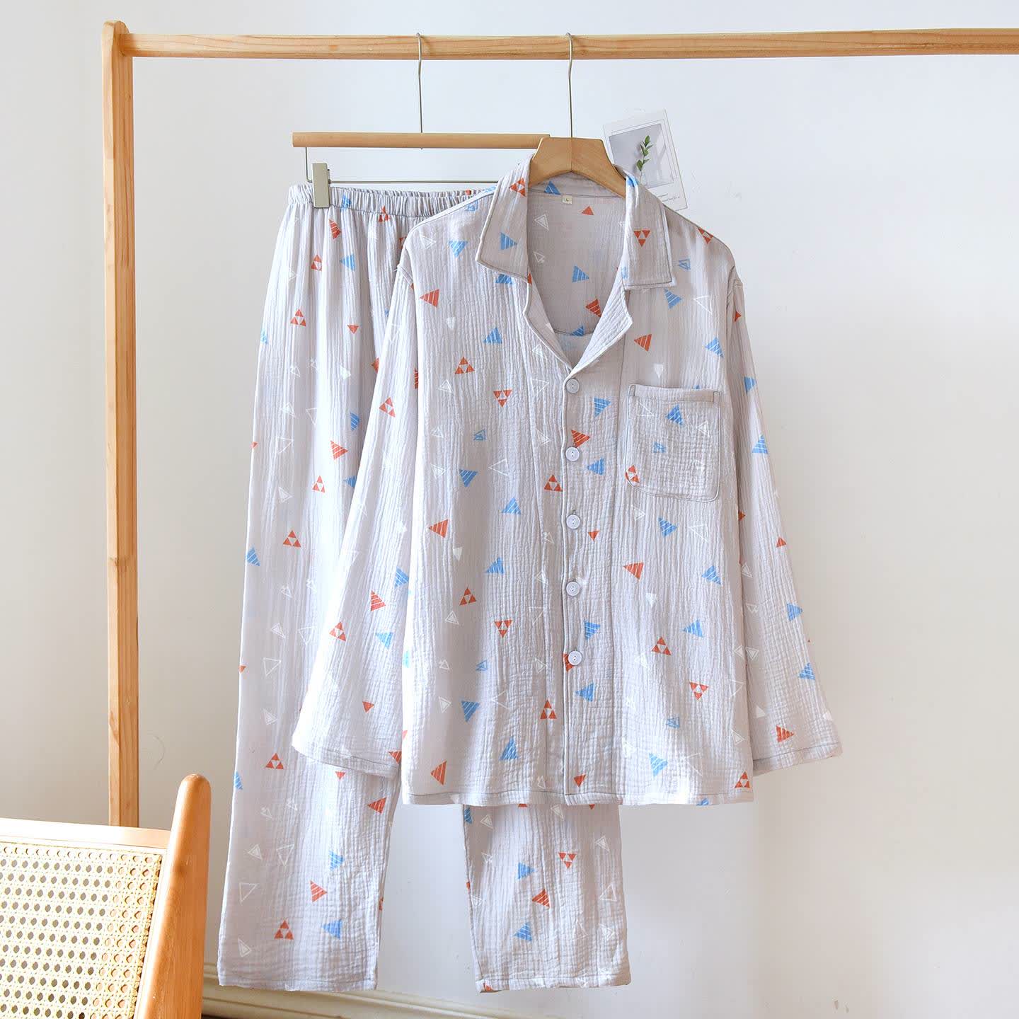 Unisex Geometric Triangle Cotton Loungewear Set - Gray - XXL - image 3