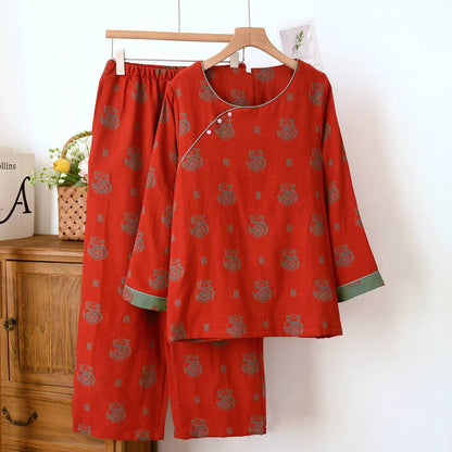 Lucky Bag Pattern Cotton Loungewear Set - Red - XL - image 0