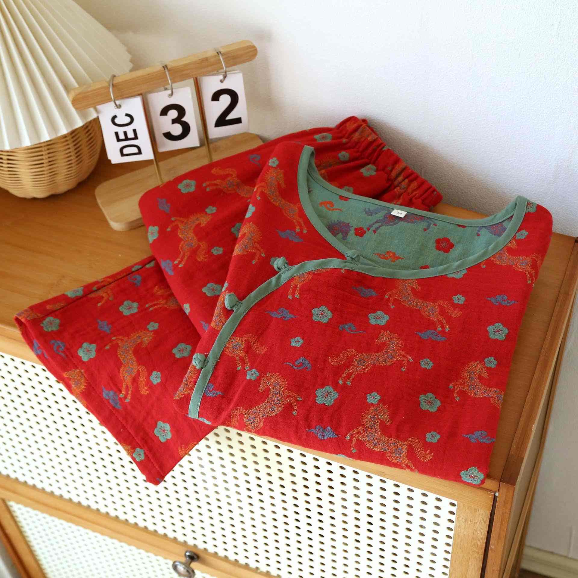 Horse Floral Cotton Gauze Loungewear Set - image 1