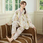 Ruffled Neck Elegant Floral Loungewear Set - image 1