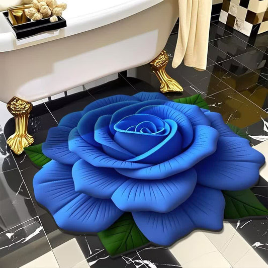 Romantic Rose 3D Effect Rug - Blue - 47" x 47" - image 1