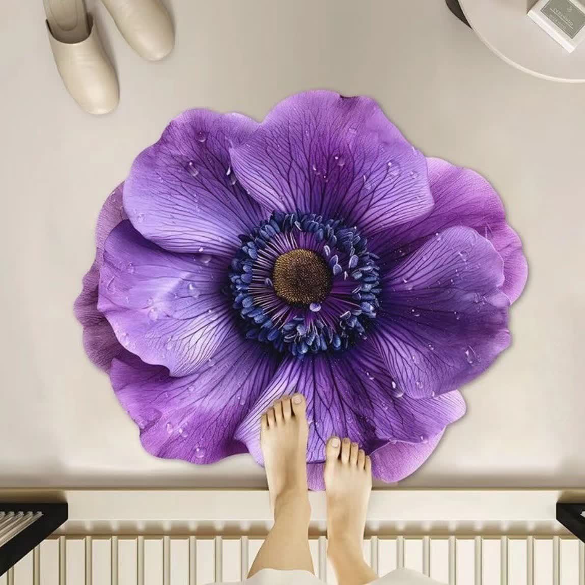 Purple Floral 3D Effect Rug - Purple - 39" x 39" - image 0