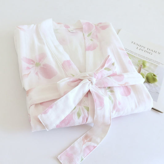 Cherry Blossom Cotton Gauze Kimono Bathrobe - image 1